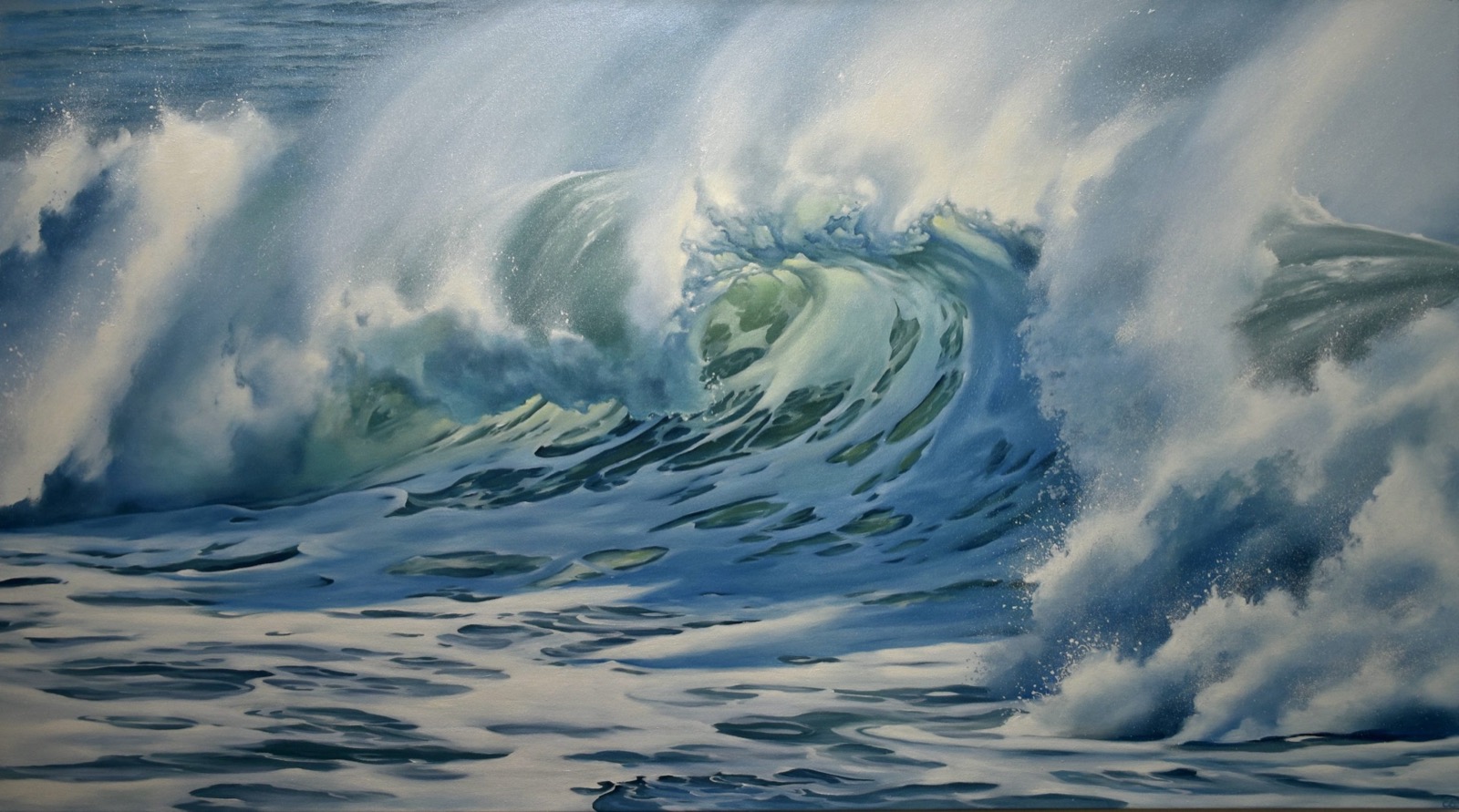 Crashing ocean wave oil painting